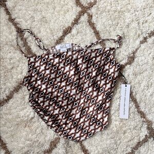 L.I.F.E. Printed Satin Cami Tank in Brown & Cream